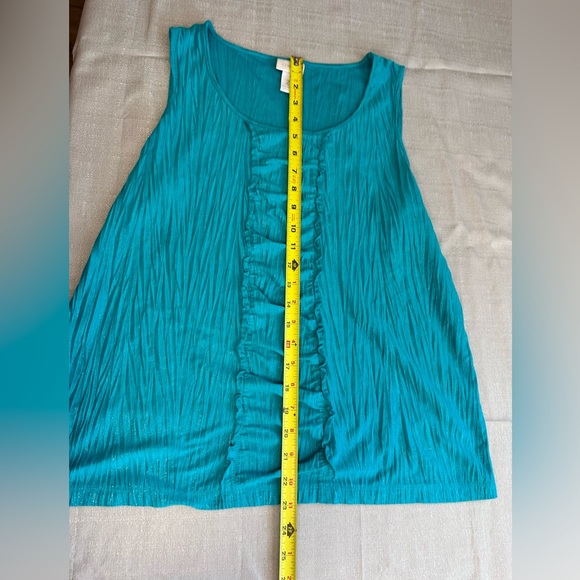 Turquoise Textured Ruffle-Front Sleeveless Tank Top - Picture 8 of 9
